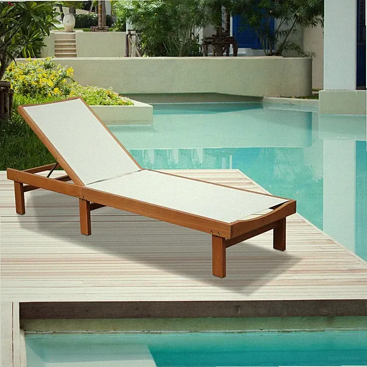 5-Setting Outdoor Chaise Lounge 79x24x12.5-31in 400lb Eucalyptus & Steel Sturdy