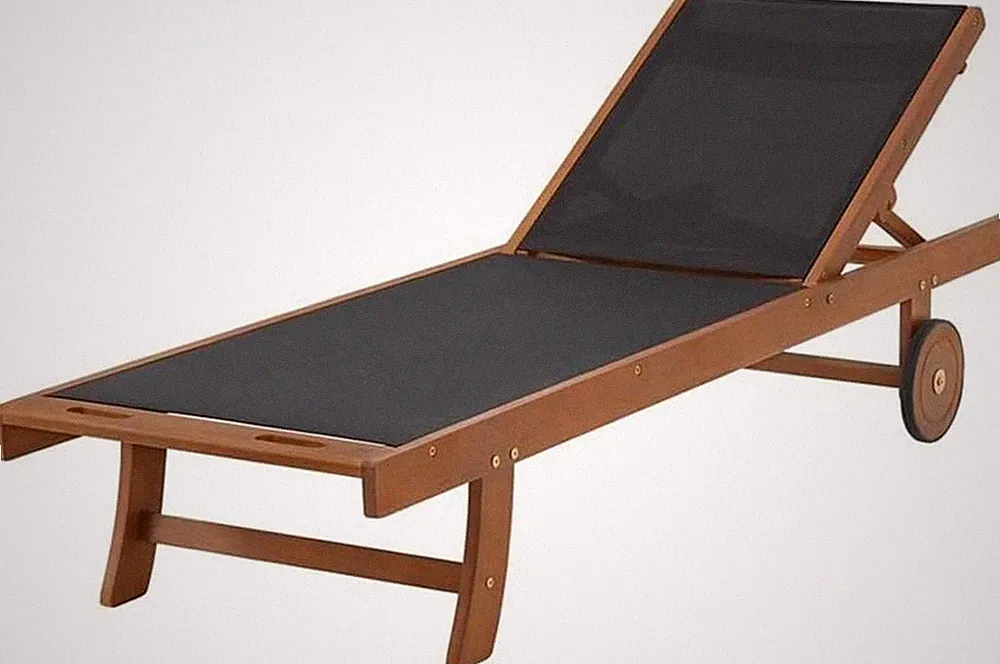 Caspian Adjustable 5-Position Eucalyptus Wood Outdoor Chaise Lounge Chair with D