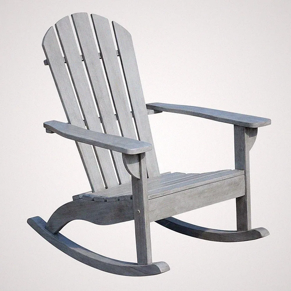 Grey Wash Eucalyptus Wood Rocking Chair With Galvanized Steel Frame