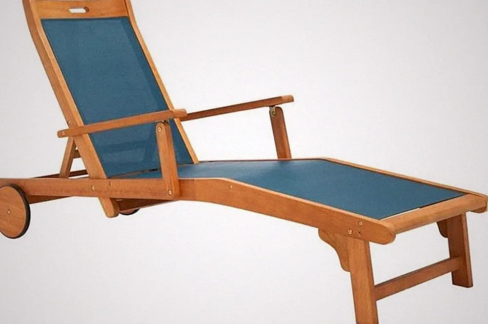 Kamson Adjustable Chaise Lounge Chair - Navy Fabric & Natural Wood Design